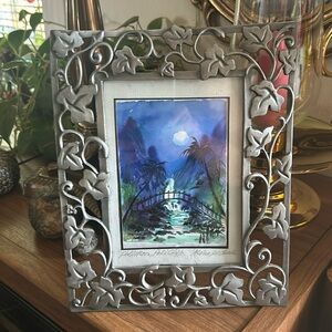 Vintage Ivy Pewter Easel-Back Frame with Hawaiian Watercolor